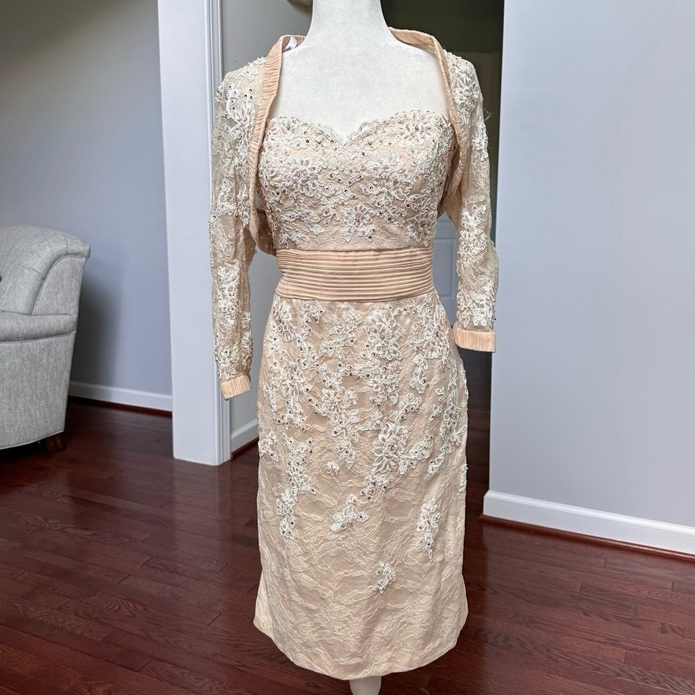 Vintage Rina Di‎ Montella 2 Piece Lace Beaded Coquette Luxe Cocktail Dress Set